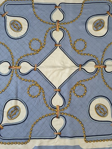 Must de Cartier Silk Scarf Blue Gold Rare Vintage - Bild 9 von 18