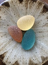 Beautiful rare color sea glass 3pcs, surf tumbled, weathered, beach glass, 16