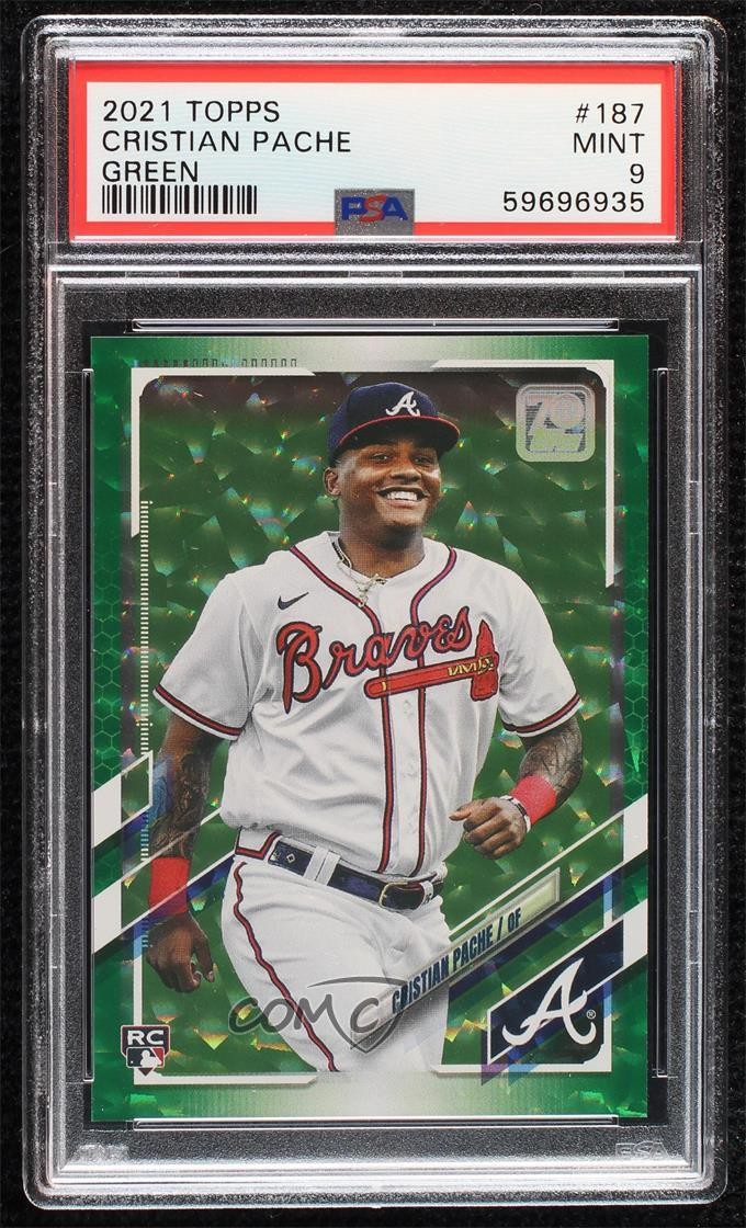 2021 Topps Green 405/499 Cristian Pache #187 PSA 9 MINT Rookie RC 8k4