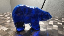 Viking Glass Bear Paperweight Rare Cobalt Blue!