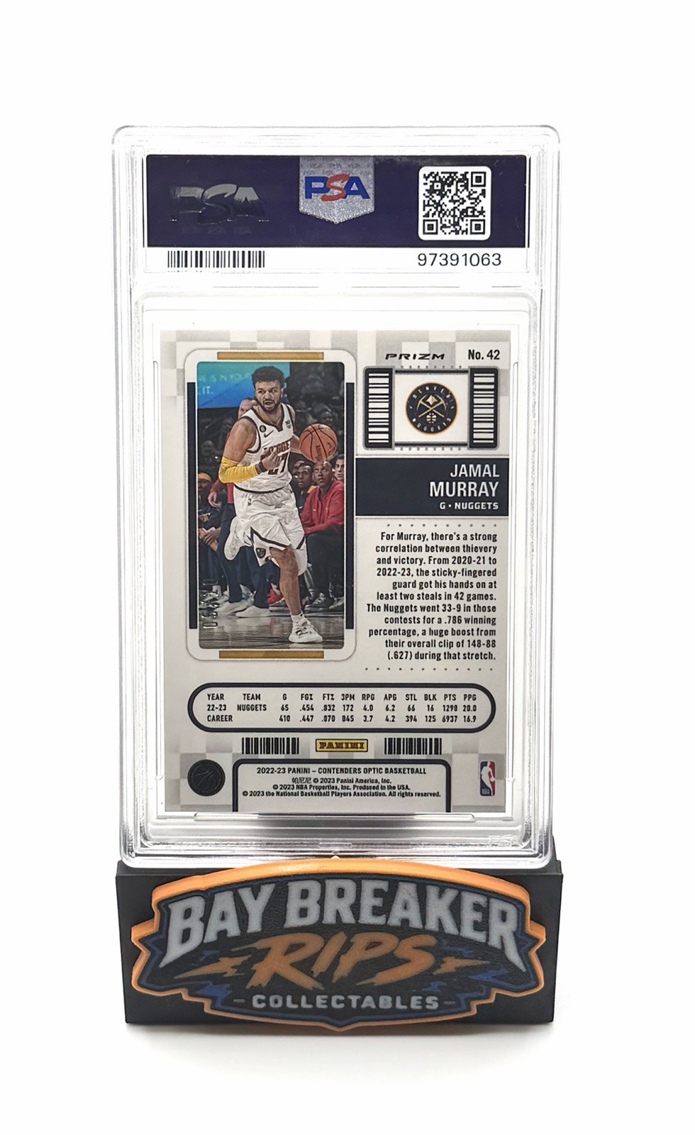 2022 Contenders Optic Jamal Murray Gold Wave Season Ticket #’d 5/10 PSA 9 view 2