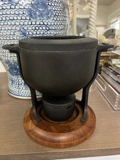 Rare COPCO Cast Iron Fondue Set on a Wooden Stand Cauldron Style DIGSMED Denmark