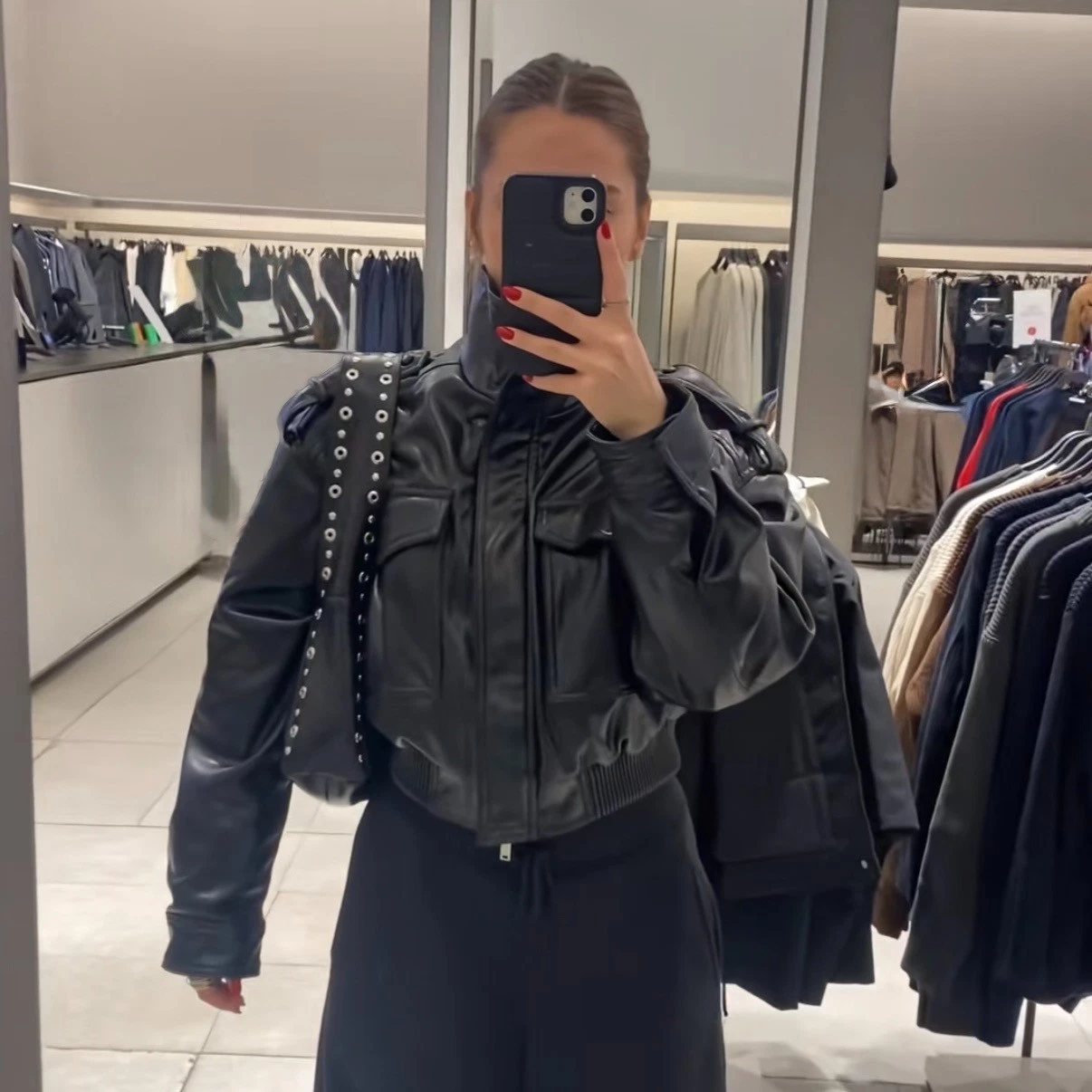 ZARA : Faux Leather Jacket with Shoulder Tabs : 4749/801 | ALL SIZES