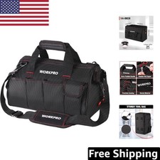 Durable 14-Inch Multi-Pocket Tool Bag with Adjustable Shoulder Strap in Black