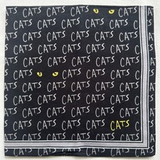 VTG Handkerchief Black Cotton Cat Calligraphr Yellow Cat Eye Pocket Square 17"