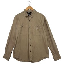 Carhartt Shirt Mens Large Brown Rugged Flex Button Up Long Sleeve Workwear