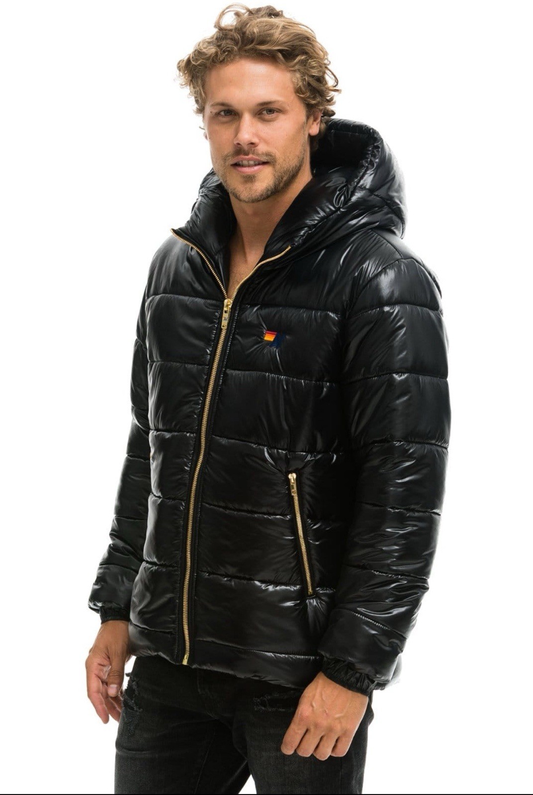 Aviator Nation Men’s Luxe Bolt Trekker Jacket Glossy Black New $875
