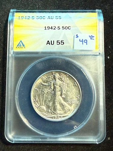 1942 S WALKING LIBERTY HALF DOLLAR  ANACS AU 55 525