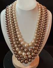 Vintage Signed JAPAN Multi-Strand 5 Faux Pearls Graduated Necklace 18  