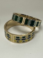 Talbots Set of 2 Enamel Inlay Gold Tone Bangle Bracelets, Green, Blue, Yellow