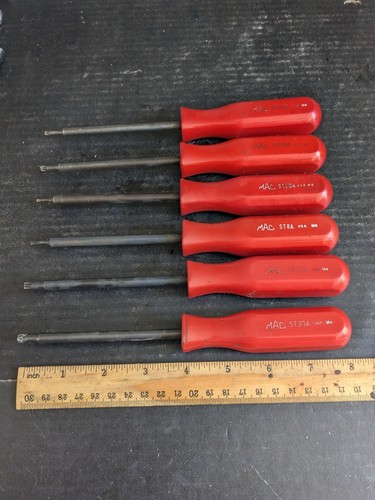 Lot Mac Tools 6 Pc Vintage Red Handle Torx Screwdrivers USA ST 8 10 15 20 27 30A