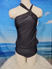 Nwt Cupshe Womens Two Pieces Tankini Size Medium Black Color Cross Back