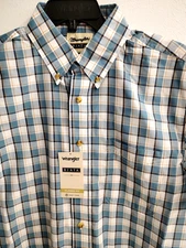 Wrangler Riata Short Sleeve Plaid Shirt, 112368759, Light Weight, Blue