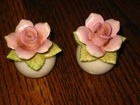VTG. Cute Pink Roses Salt and Pepper Shakers 2" H Plastic Stoppers — photo 1