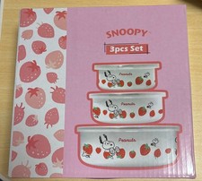 [New and unopened] SNOOPY Strawberry pattern storage container with lid 3pcs