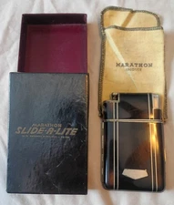 1930s Art Deco Marathon Slide A Lite Combo Cigarette Lighter & Case Original Box