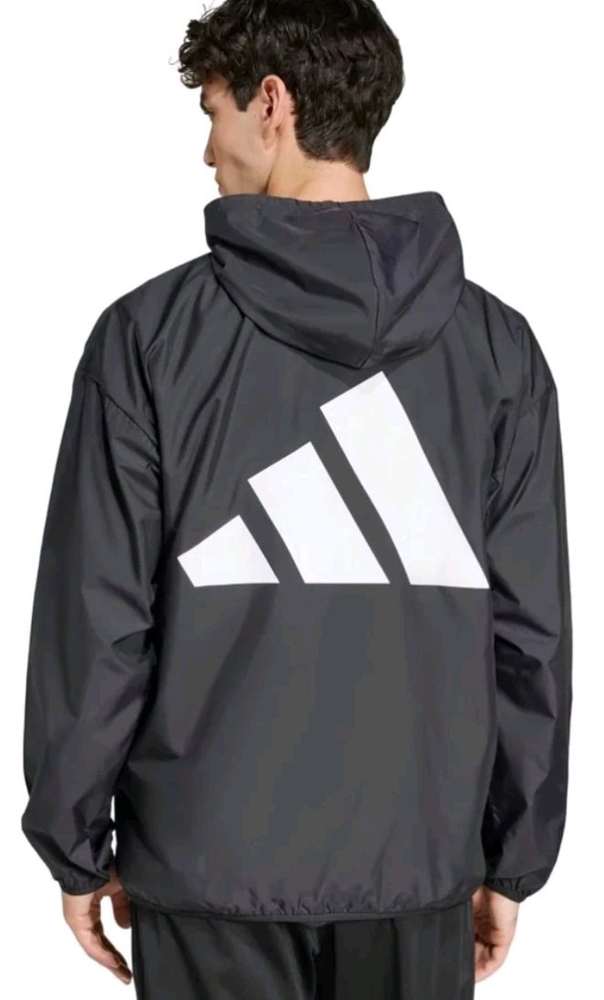 Men's Adidas Big LOGO MULTISPORT HOODED SHELL jacket BLACK Sz XL