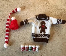 1/6 scale Bundle: 1 Doll Christmas Sweater + 1 Set Hat/Scarf + 5 Coffee Cups