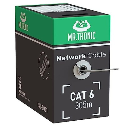 Mr. Tronic Cat 6 Ethernet Verlegekabel 305 m UTP CCA AWG24 grau