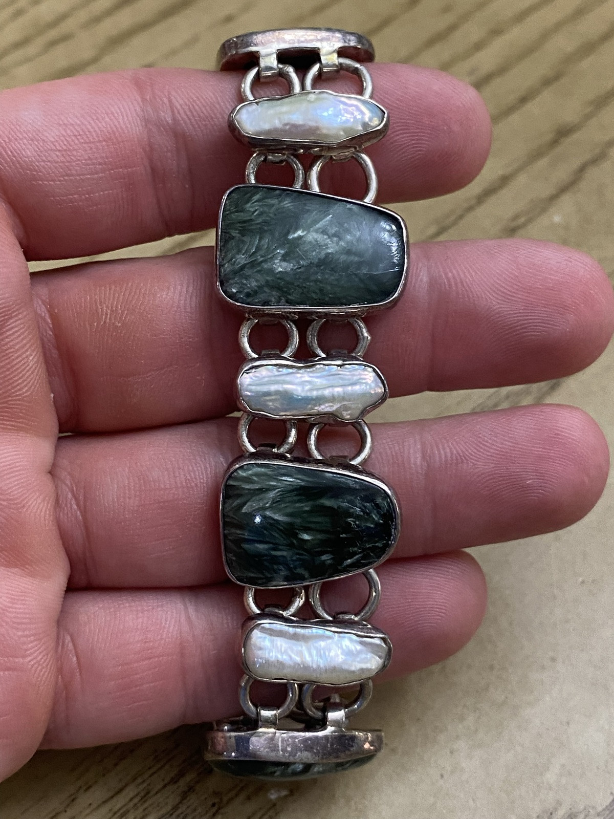 VINTAGE OSCAR'S SILVER 950 MULTI STONE TOGGLE BRA… - image 2