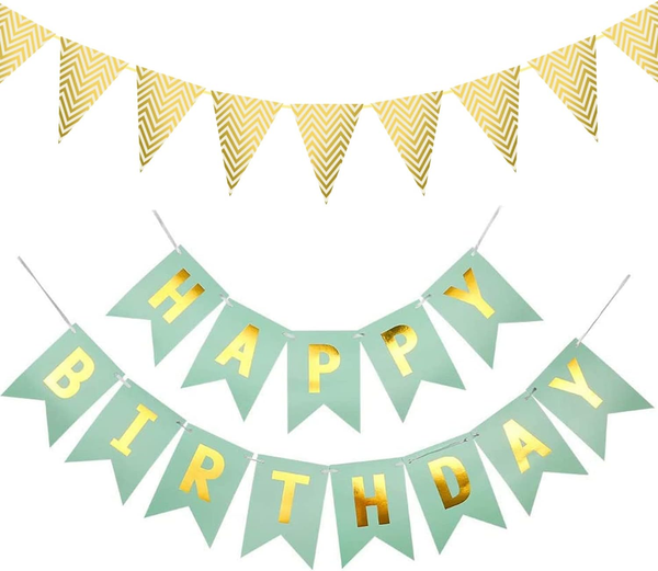 Happy Birthday Banner, GrasgrüNes Banner Und Goldene HäNgende Wirbel, Spiralschl-image