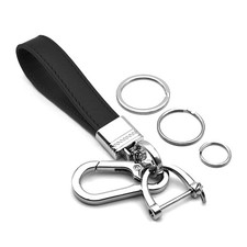 Multifunctional Car Home Keychain Black Genuine Leather Metal Rings 360 Degree