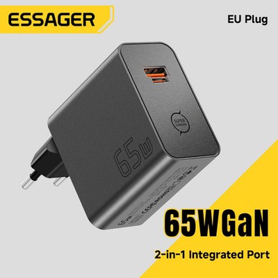 ESSAGER 65W GaN USB C Charger PD Fast Charging Adapter For iPhone 17 16 Samsung
