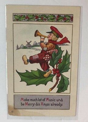 Vintage Postcard Make much lot of Music und be Merry dis Xmas already