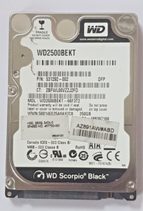 250 GB SATA Western Digital WD2500BEKT-66F3T2 7200rpm 16MB HDD 2,5" Festplatte