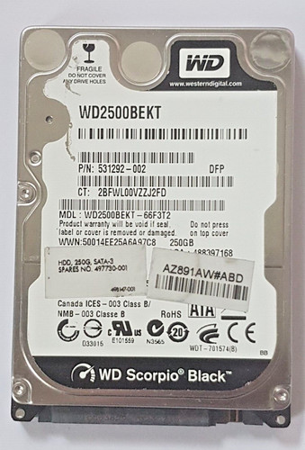250 GB SATA Western Digital WD2500BEKT-66F3T2 7200rpm 16MB HDD 2,5" Festplatte