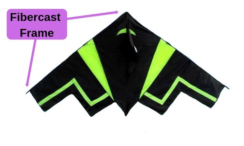 Large Stealth Bomber Design Kite Fiber Glass Frame with Free Line Set and Bag - Picture 3 of 6
