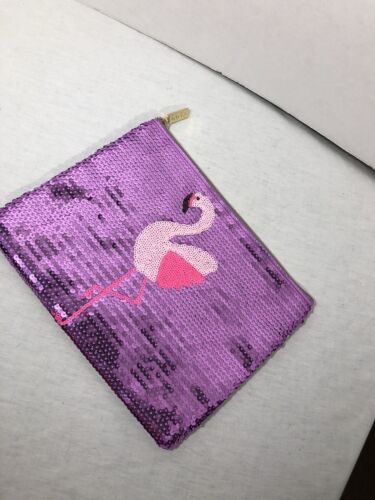 TARTE PINK FLAMINGO Metallic Sequins Makeup Cosmetics Bag - Pink/Purple - NEW! - Picture 1 of 7
