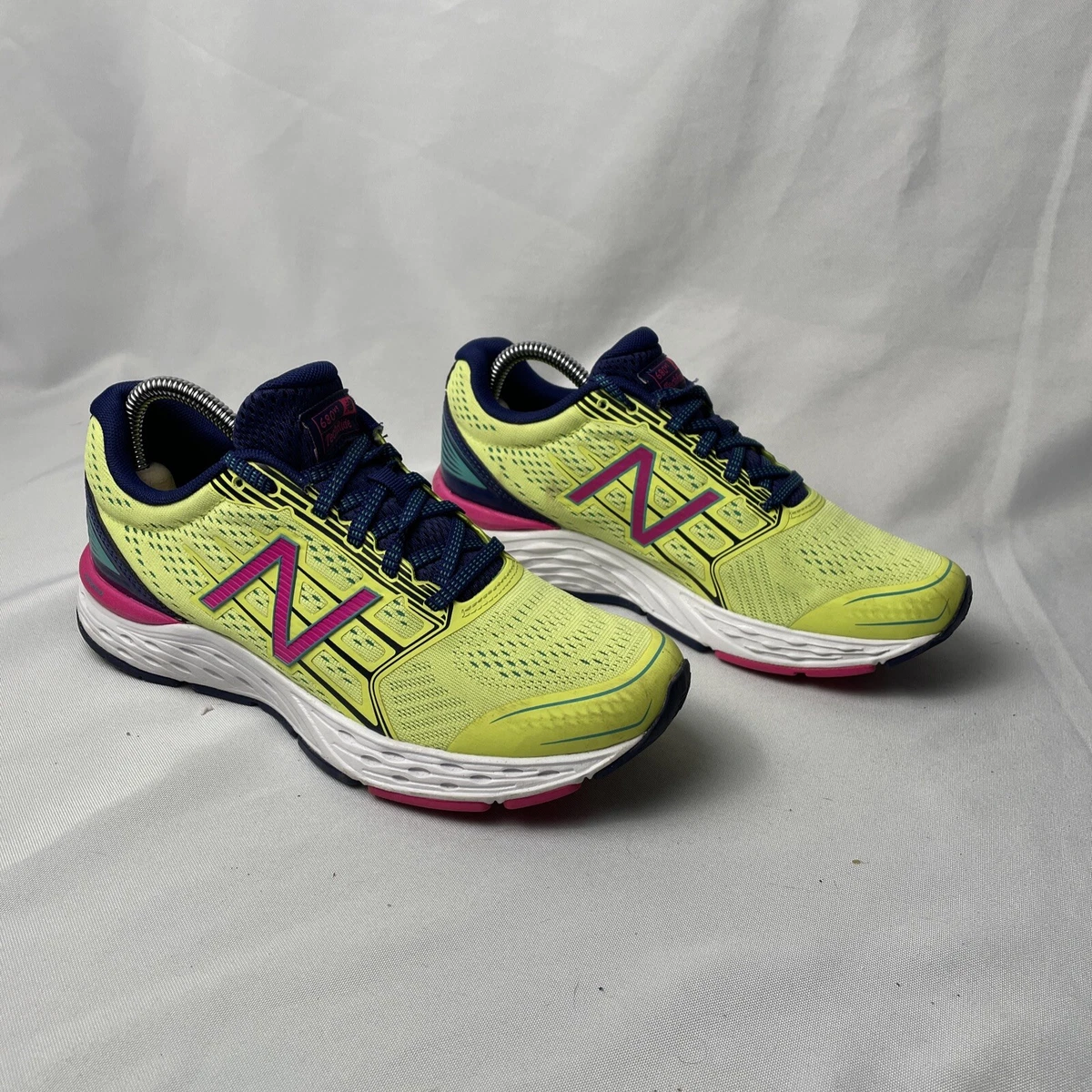 adherirse Mexico Llave New Balance 680 V5 Running Shoes Womens Yellow Pink Blue W680CM5 Sz 9 B |  eBay