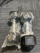  QTY 2 Barbell Rubber-Coated Hex 15LB Dumbbell For Fitness Weight Lifting Curl