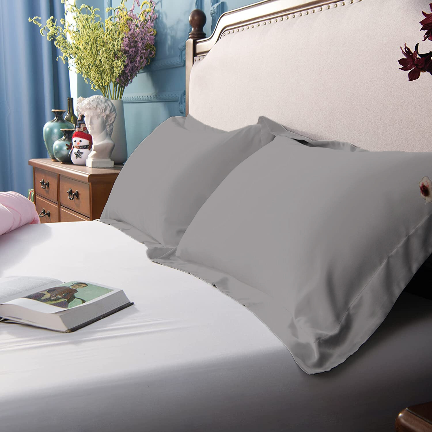 100 Egyptian Cotton Pillow Cases Bed Pillow Cover 400TC White Grey