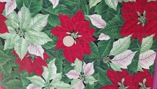 COTTON FABRIC- RED, GREEN WHITE POINSETTIAS VIP CRANSTON PRINT 58 X 1 YD