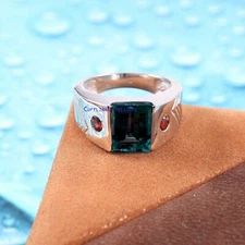 Natural London Blue topaz & Garnet gemstone with 925 Sterling Silver Ring #332