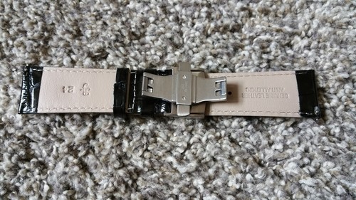 16mm BLACK GENUINE LEATHER WITH SILVER BUTTERFLY WATCH BAND Quick Release Pins - Picture 2 of 10