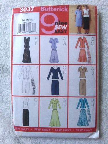 Butterick 3037 Sew Easy Pattern~Top Skirt Scarf 9 Ways~Misses 14 16 18~New Uncut