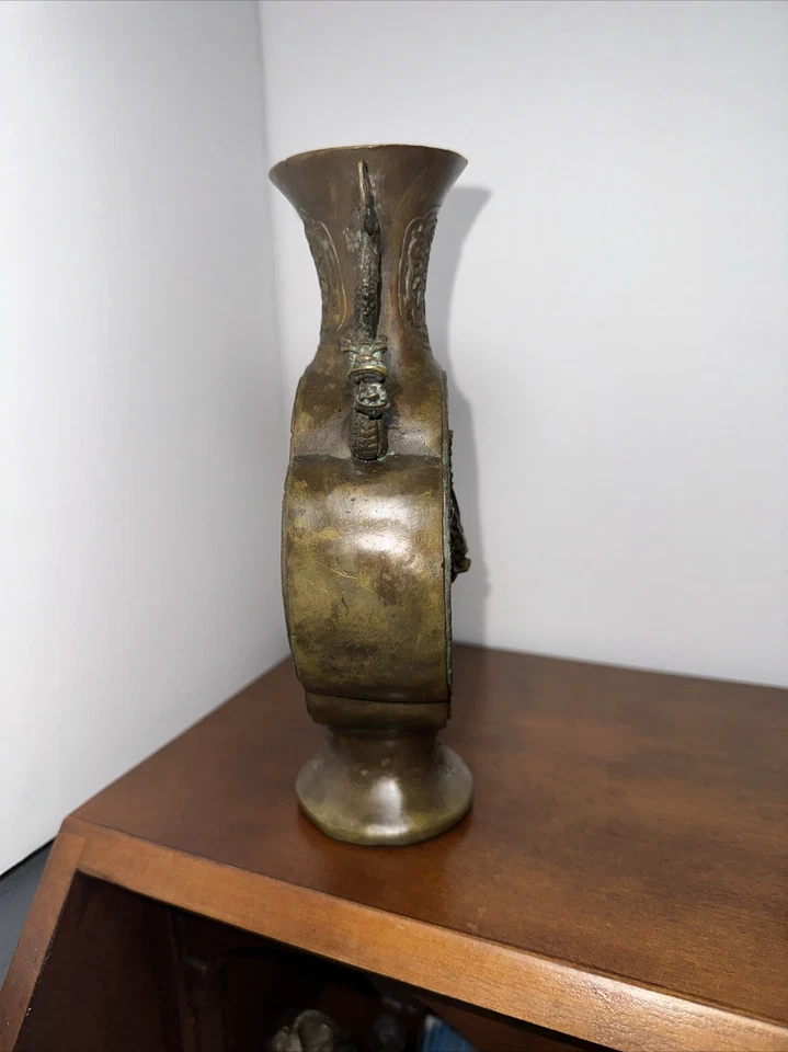 古董 19 世纪日本明治时期青铜雕像花瓶EXTREME D G2U — 第 3/4 张图片