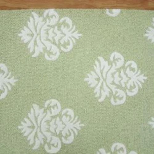 Damask Green Color Floral Loop & Cut Hand Tufted Modern Stryle Woolen Area Rug - Image 4 of 4