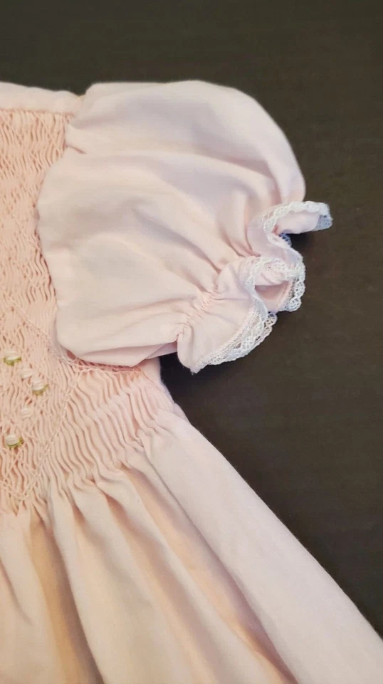 VTG Girls 18 Months Pink Smocked Tiny Roses Dress Garden of Angels Hand Made - Image 4 of 4