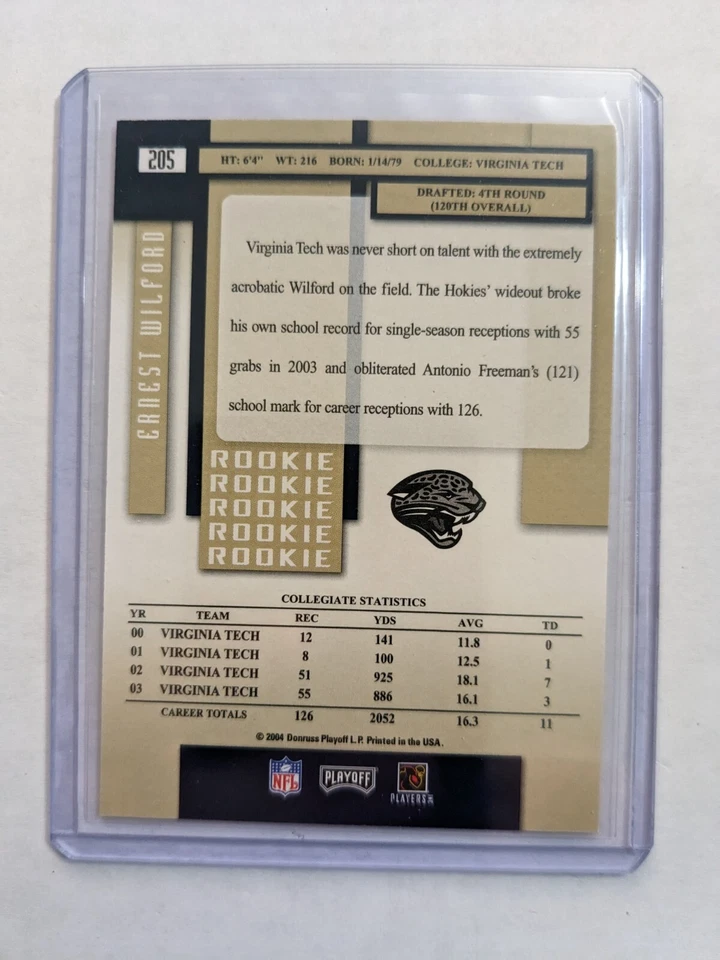 2004 Playoff Prestige ERNEST WILFORD RC #205 VIRGINIA TECH HOKIES - Image 2 of 2