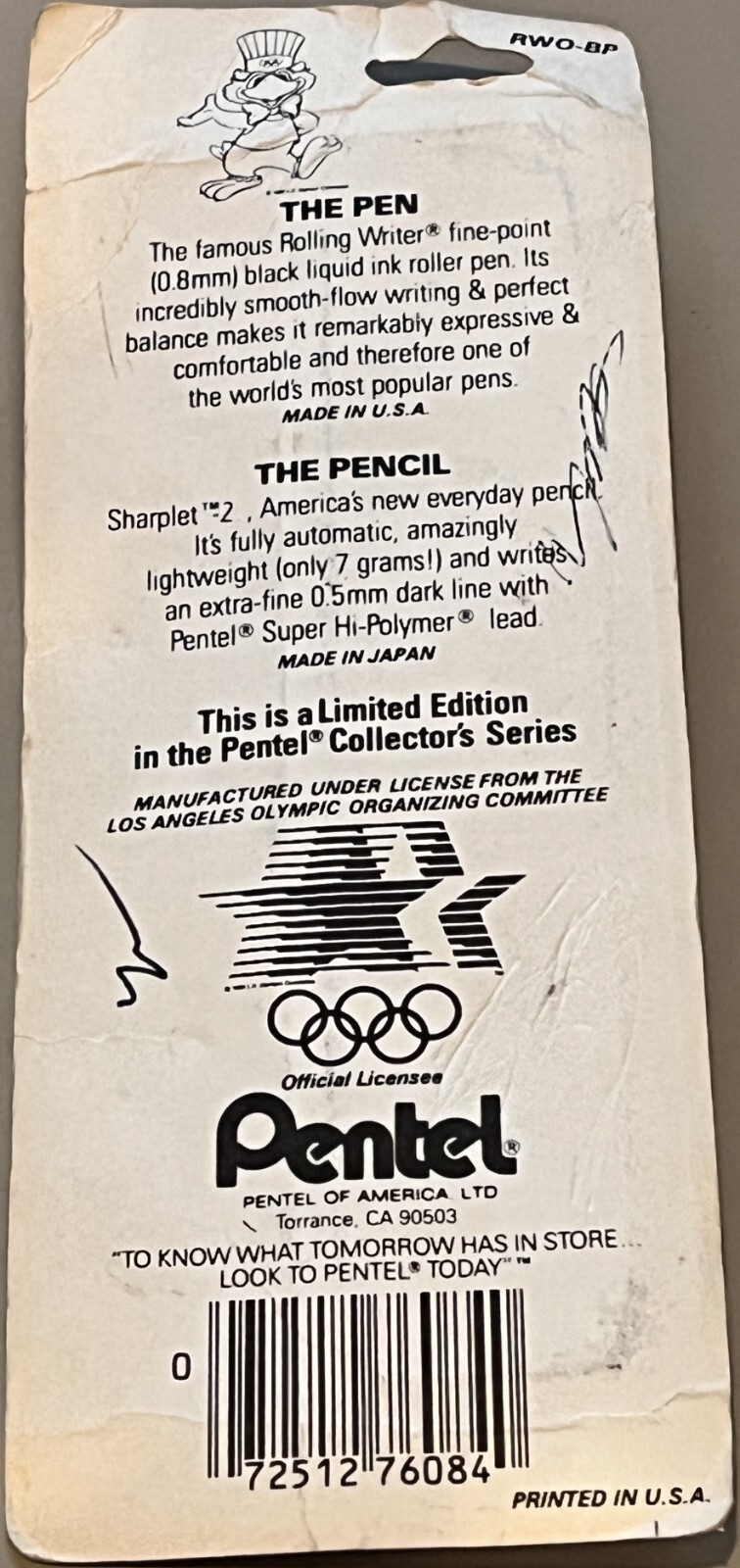 Official Licensed Pentel Pen and Pencil Set 1984 Los Angeles Olympics USA New!