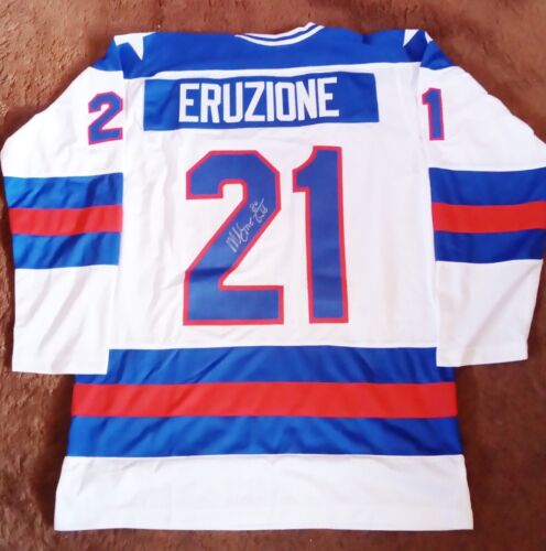 MIKE ERUZIONE SIGNED 1980 OLYMPICS USA JERSEY WITH 80 GOLD INSCRIBED
