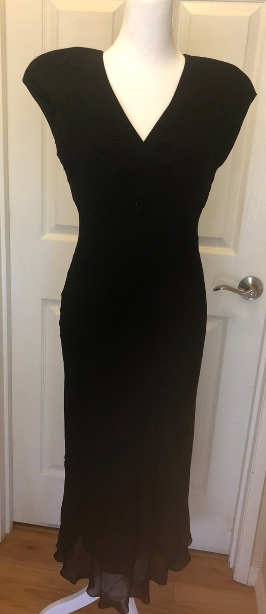 Jones New York Black Beaded Silk Evening Gown. Size 4. Cap Sleeves. Fully  Lined.