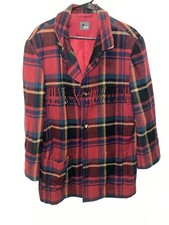 Vintage Lizwear Red Tartan Plaid Wool Mohair Coat Fringe Western Jacket Size 10