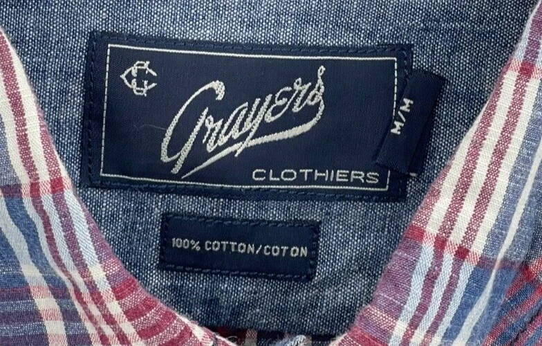 Camisa Grayers Para Hombre Mediana Azul Granate A Cuadros Manga Larga Algodón con Botones Foto 3 de 4