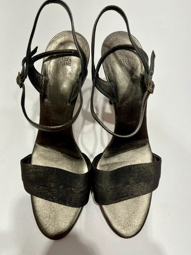 Vera Wang Women's Leather Metallic Open Toe Slingback Heels Green Size 39.5/9 - Picture 4 of 8