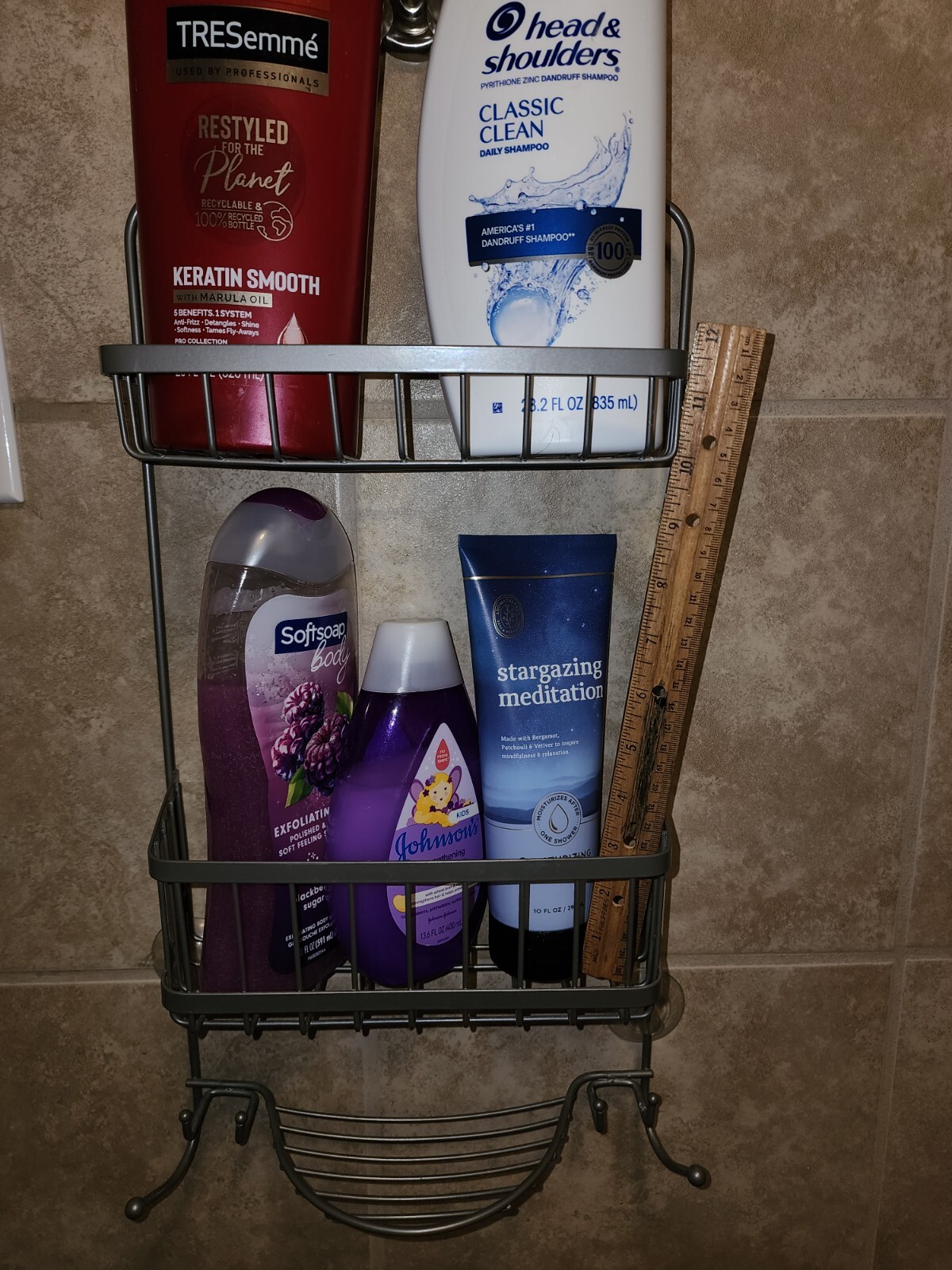 Over The Shower Shower Caddy Brushed Nickel Metal Rack Organizer Hooks 9.5 x 23